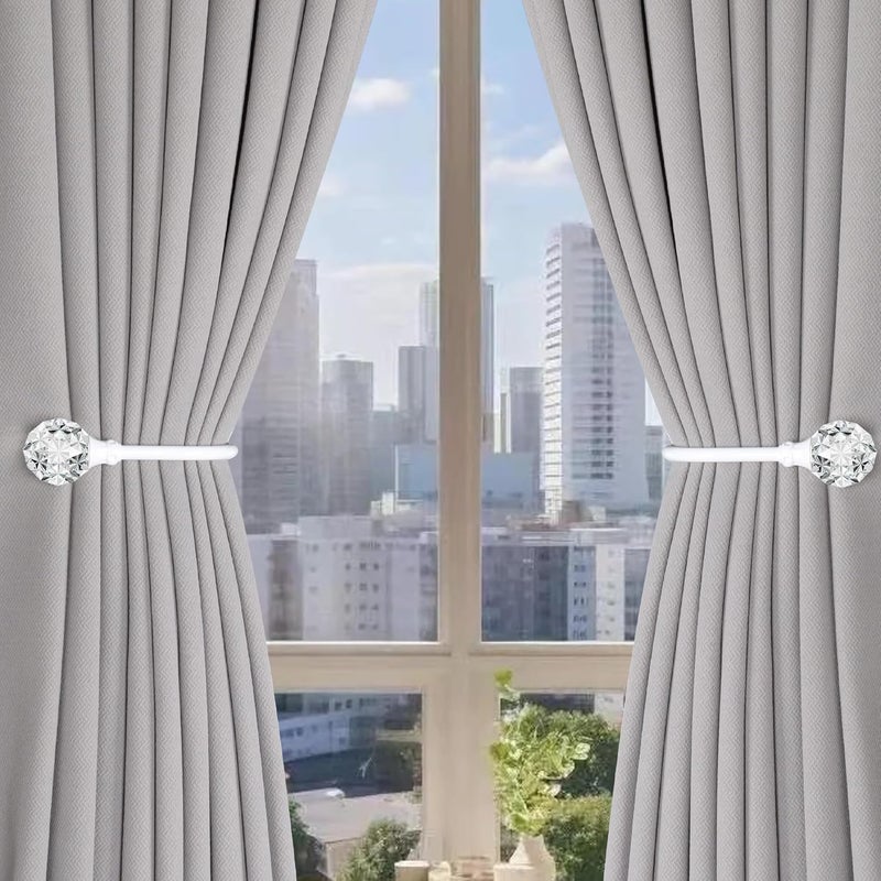 groleca 2 x Heavy Duty U Shaped Metal Curtain Holdbacks Curtain Tiebacks with Clear Crystal Ball Pull Backs Curtain Holders for Drapes (White) - Image 2